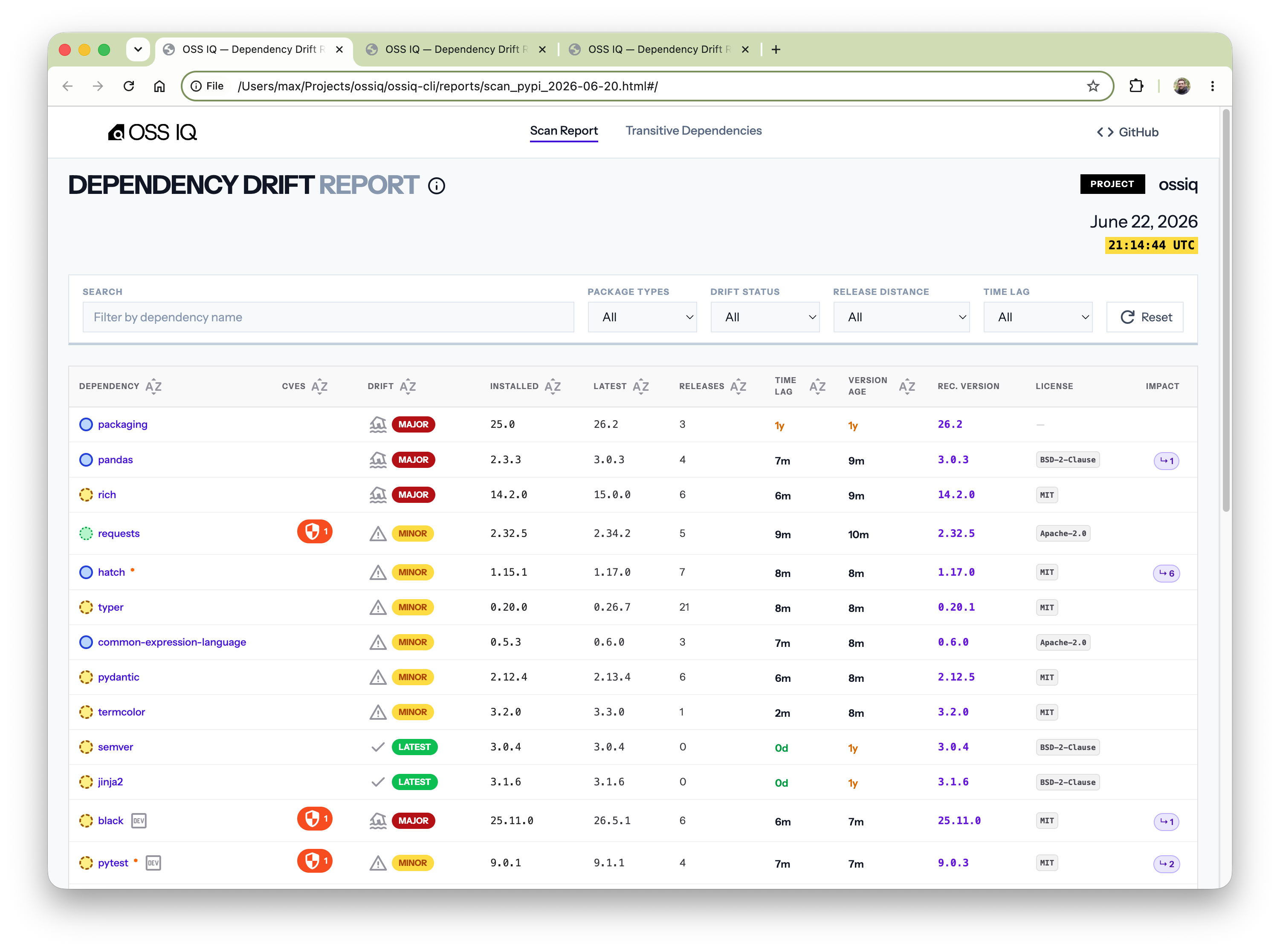 OSS IQ report screenshot